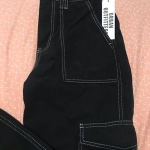 Black skater cargo pants with white stitch